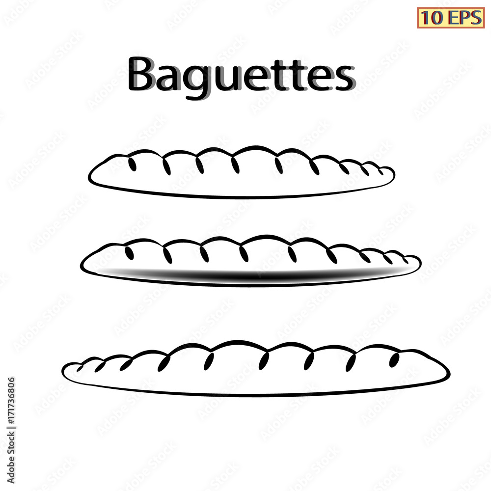 Baguette. Wheat white baguette. French baguettes. Bakery, bakery products, pastries. Vector illustration, isolated on white background. Baguette. Wheat white baguette. French baguettes. Bakery, bakery products, pastries. Vector illustration, isolated on white background.