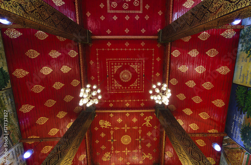 Ceiling at wat Phra That Hariphunchai, temple in Lamphun Thailand photo