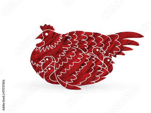 Hen with chicken designed using red grunge brush graphic vector