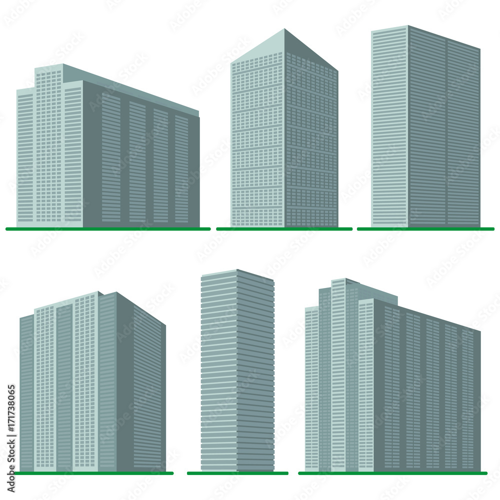 Set of six modern high-rise building on a white background. View of the building from the bottom. Isometric vector illustration.
Set of six modern high-rise building on a white background. View of the building from the bottom. Isometric vector illustration.