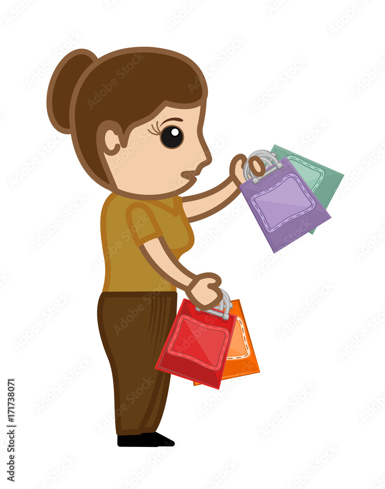 Cartoon Girl Holding Shopping Bags Cartoon Girl Holding Shopping Bags
