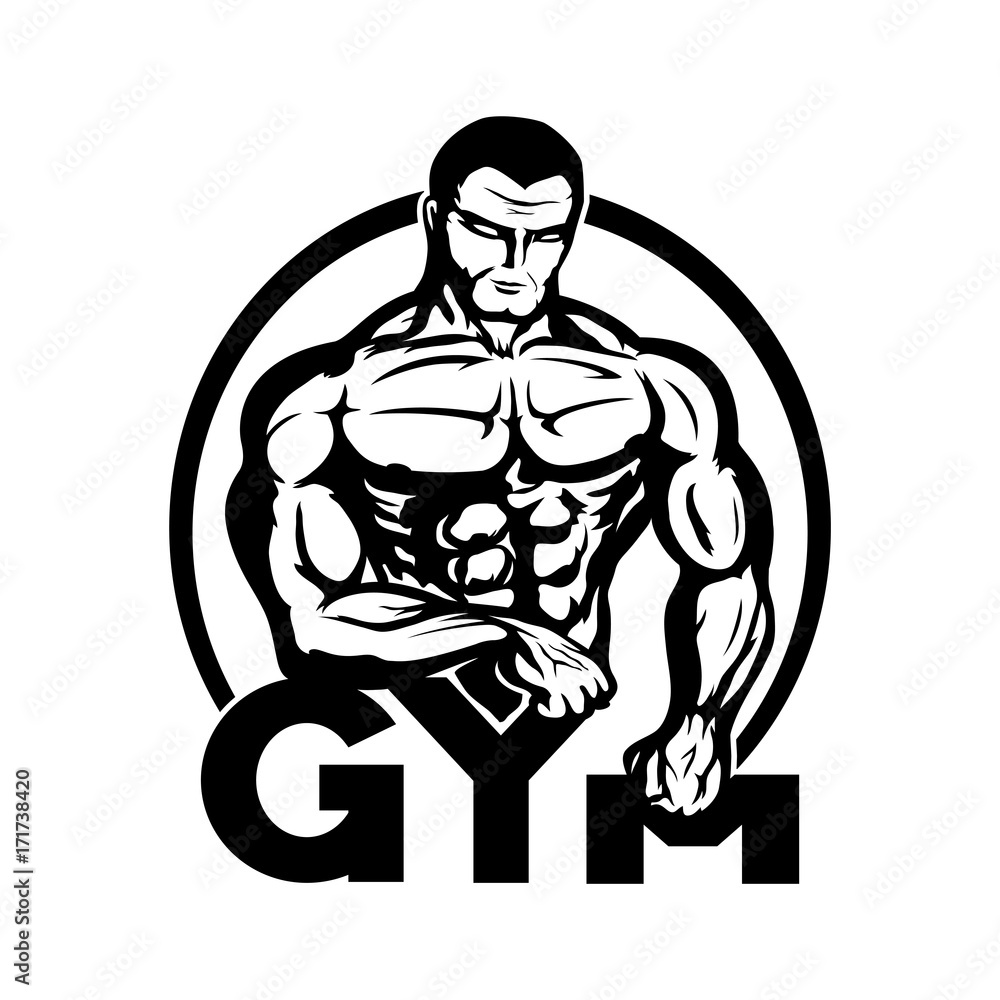 Gym sign with muscular man. Gym sign with muscular man.