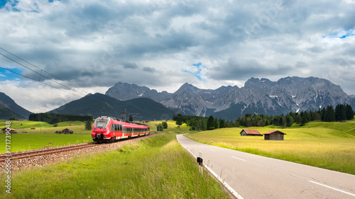 Karwendel Panorama with modern train near Mittenwald, Bavaria, Germany © Rene Hartmann