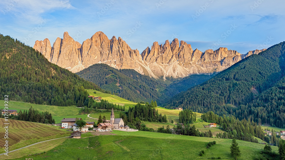 Geisler or Odle mountain peaks in the Dolomites at the Golden Hour, Italy, HDR Geisler or Odle mountain peaks in the Dolomites at the Golden Hour, Italy, HDR