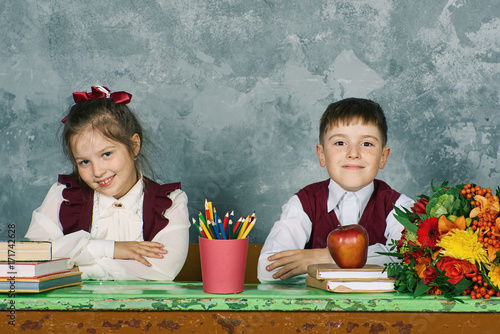 Elementary emotional school kids photo