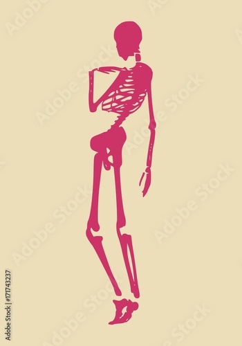 Confused human skeleton posing. Vector illustration. Halloween party design template