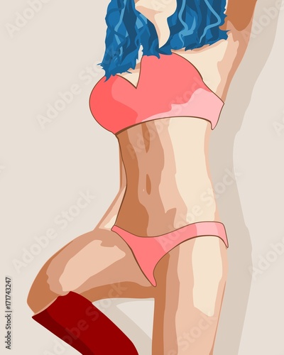 Beautiful sexy fitness girl. Pretty fit woman posing. Pink lingerie