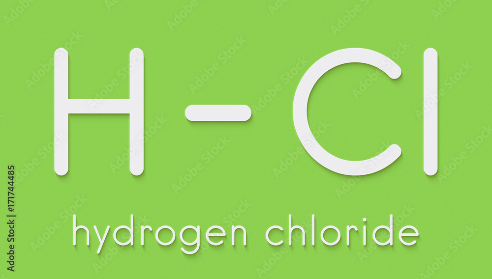 Hydrogen chloride (HCl) molecule, chemical structure. Highly corrosive ...