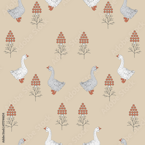 Seamless pattern with a white goose and gray goose