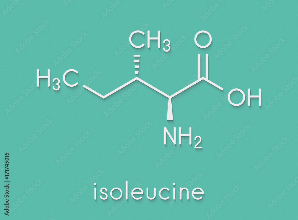 Isoleucine (Lisoleucine, Ile, I) amino acid molecule. Skeletal formula