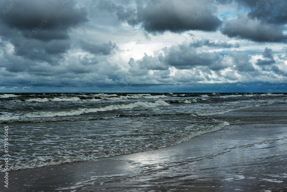 Windy day at Baltic sea, near Liepaja, Latvia.