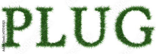 Plug - 3D rendering fresh Grass letters isolated on whhite background.