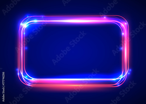 Vector round light frame. Shining square banner.