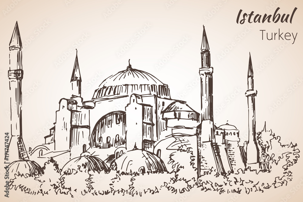 Istanbul Hadia Sophia museum - Ayasofya. Turkey. Sketch. Istanbul Hadia Sophia museum - Ayasofya. Turkey. Sketch.