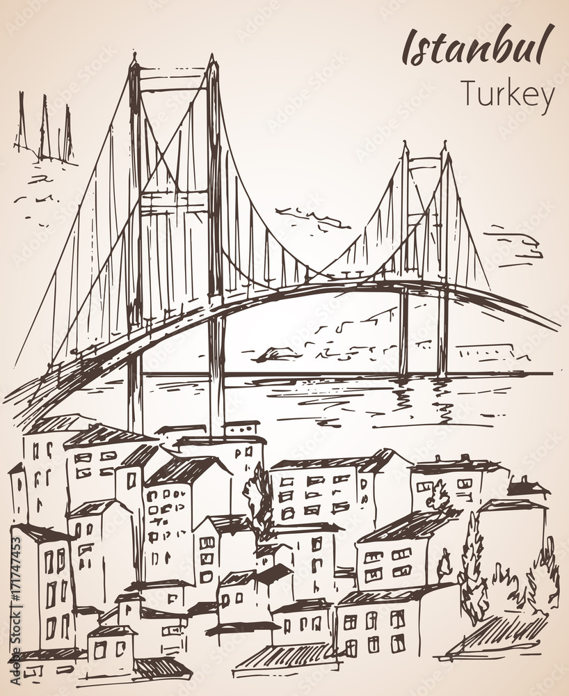 Φωτογραφία Istanbul Bosphorus Bridge sketch. Turkey.