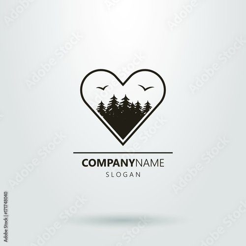 black-and-white logo of the forest in the heart