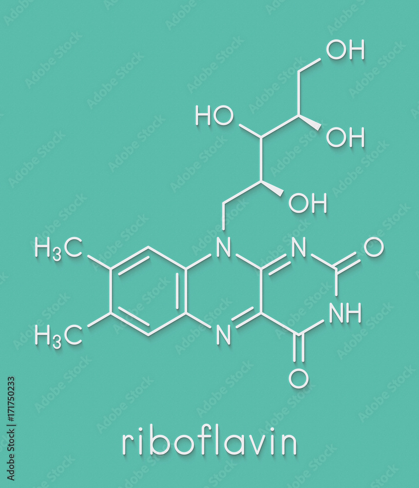 Vitamin B2 (riboflavin) molecule. Skeletal formula.