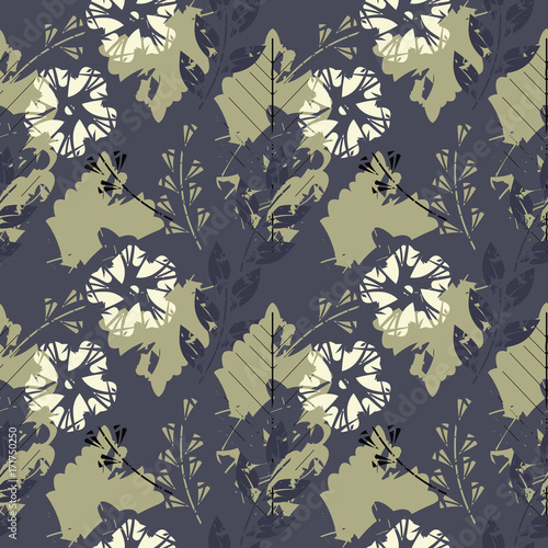 Elegant endless pattern with flowers, oak leaves and decorative elements