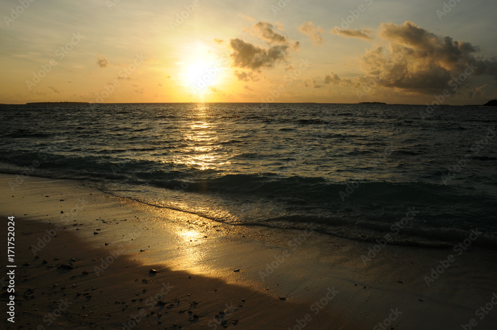Beautiful Golden Sunset or Sunrise over the Ocean