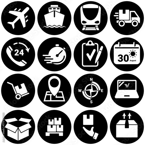 Set of simple icons on a theme Transportation, logistics, cargo, vector, design, flat, sign, symbol,element, object, illustration. White background