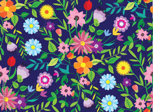 Big doodle set of flowers and leaves. Spring elements. Summer background. Vector illustration. Floral set
