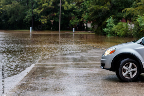 The Woodlands, Texas/USA – August 28, 2017: Flooding from Hurricane Harvey near Harpers Landing; a subdivision in The Woodlands, TX off I-45 and HWY 242.