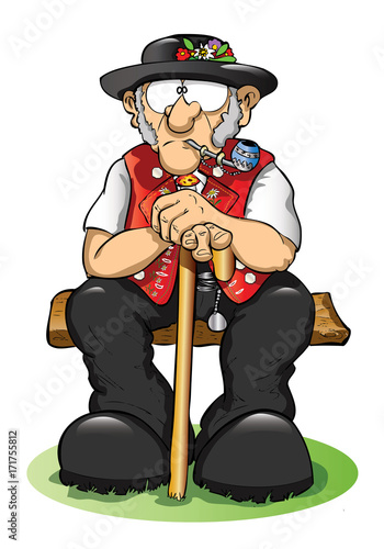 typical appenzeller man sitting with a traditional pipe