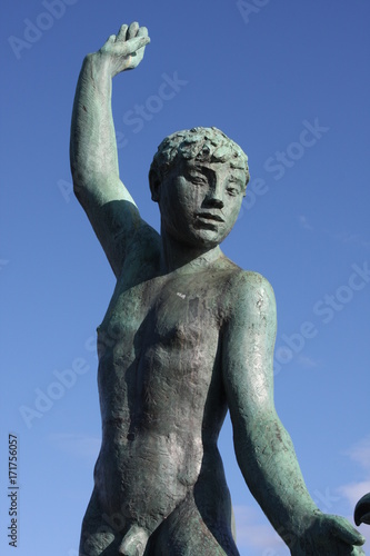 Lake Zurich with famous Ganymede Statue in Zurich, Switzerland photo