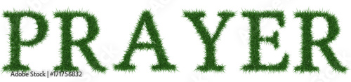 Prayer - 3D rendering fresh Grass letters isolated on whhite background.