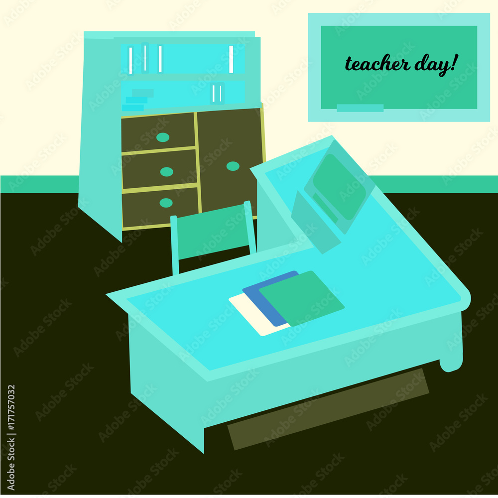 Happy teacher s day concept on green chalkboard, Vector, bookcase Happy teacher s day concept on green chalkboard, Vector, bookcase