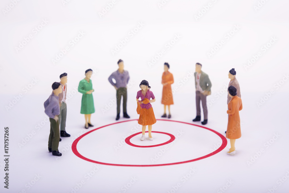 Miniature people businesswoman in red circle graph. Miniature people businesswoman in red circle graph.