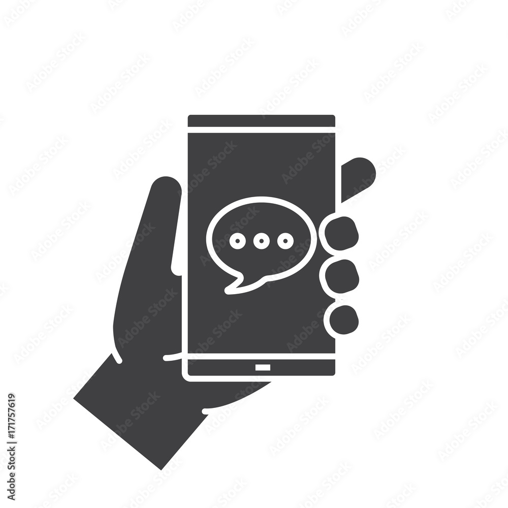 Hand holding smartphone glyph icon Hand holding smartphone glyph icon