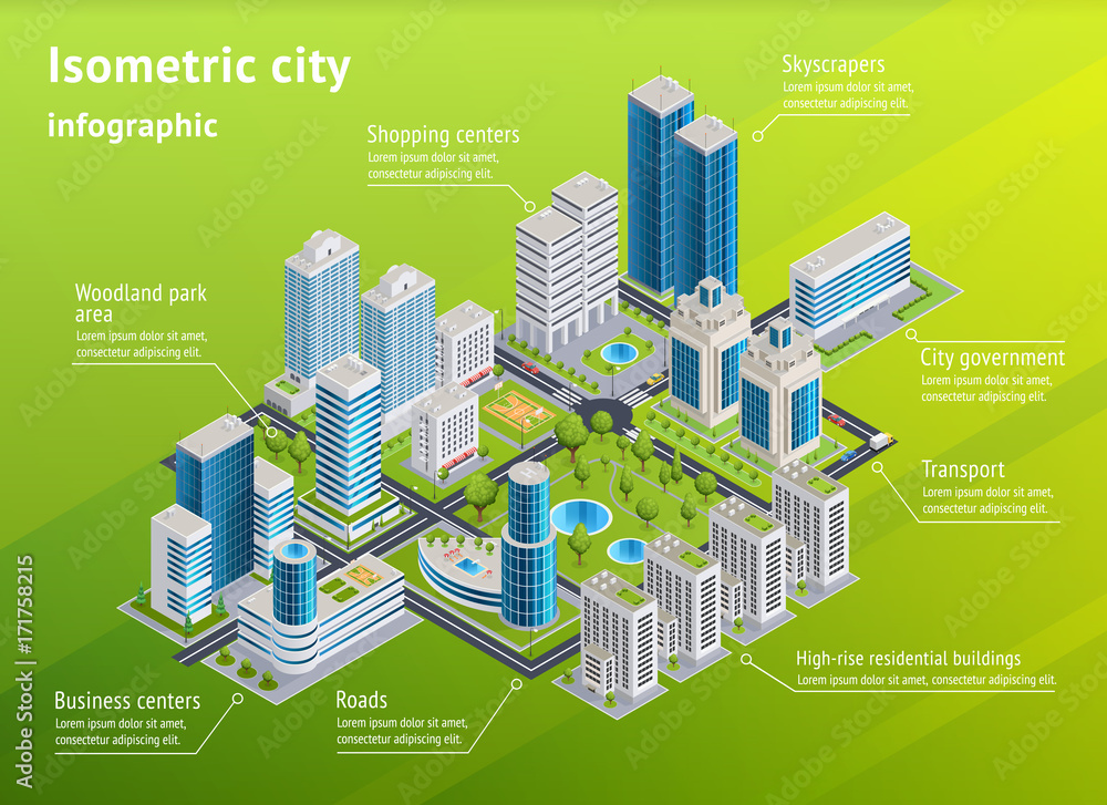 City Infrastructure Isometric Infographics Stock Vector | Adobe Stock