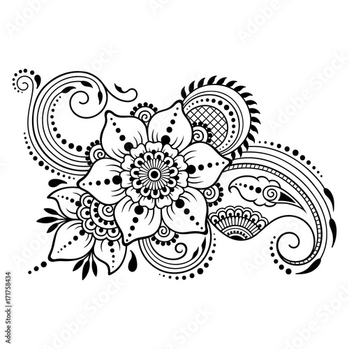 Henna tattoo flower template. Mehndi style. Set of ornamental patterns in the oriental style.
