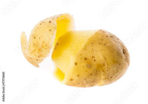 a fresh raw potatoe on a white background