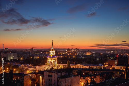Fototapeta Naklejka Na Ścianę i Meble -  Summer night in Voronezh, Russia. Panorama of downtown