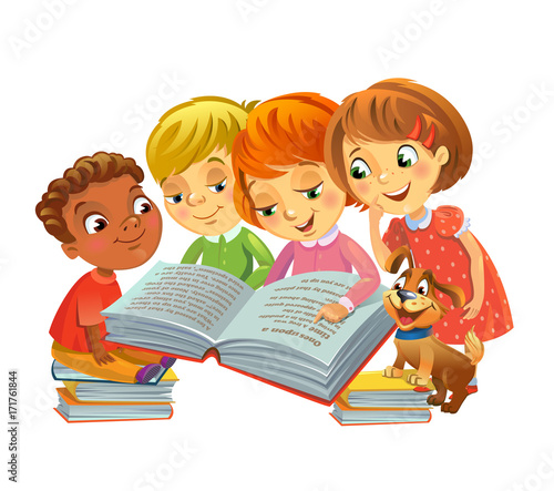Cute children reading books