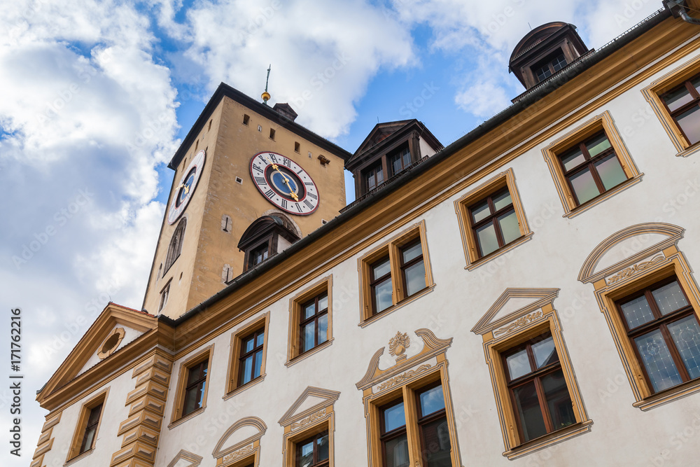 Regensburg clock tower facade, Germany