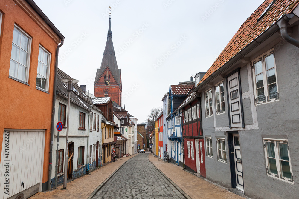 Flensburg street, the church Sankt Marien