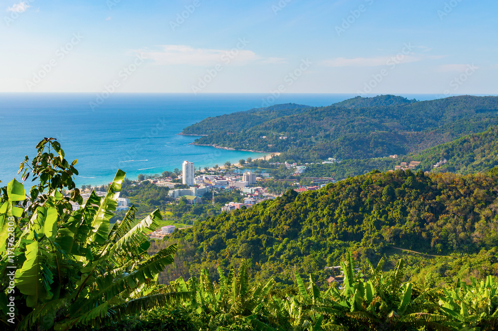 Panoramic view of the town of Patong and beach. Phuket, Thailand