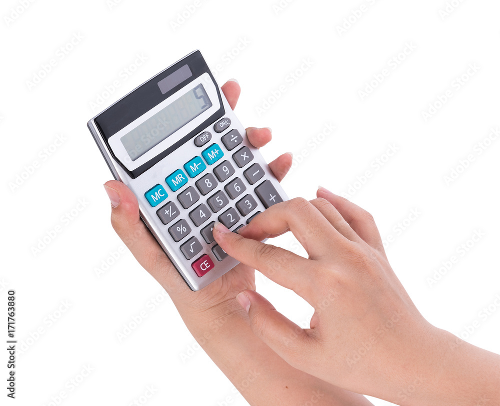 hands with calculator isolated on white background hands with calculator isolated on white background