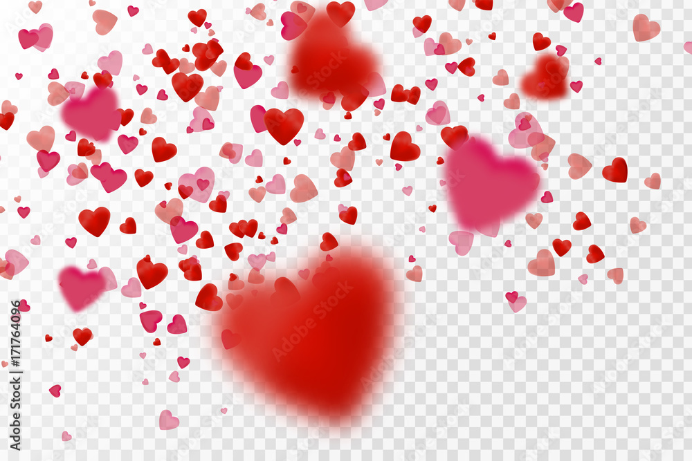 Vector realistic isolated heart confetti on the transparent background for decoration and covering.