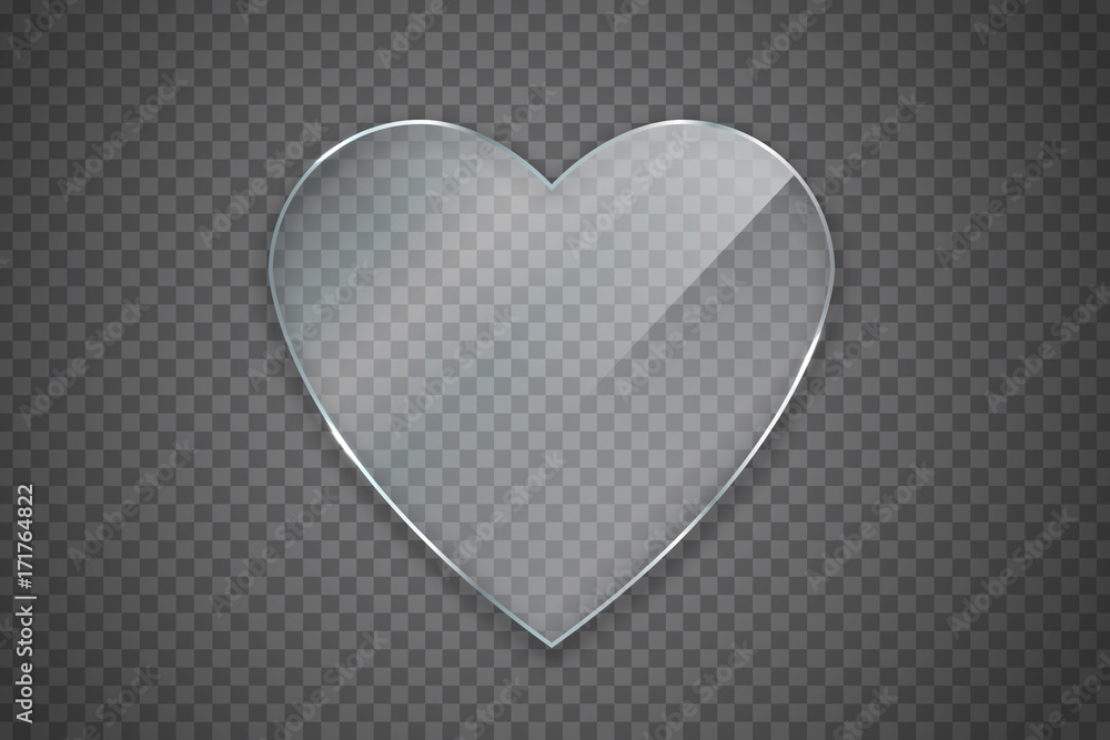 Vector isolated realistic heart glass on the transparent background for decoration and covering. Vector isolated realistic heart glass on the transparent background for decoration and covering.