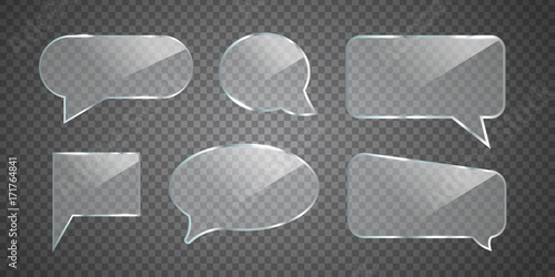 Vector set of realistic isolated glossy glass speech bubbles for decoration and covering on the transparent background.