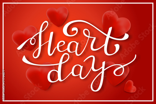 Vector realistic isolated lettering and hearts for World Heart Day for decoration and covering on the red background.