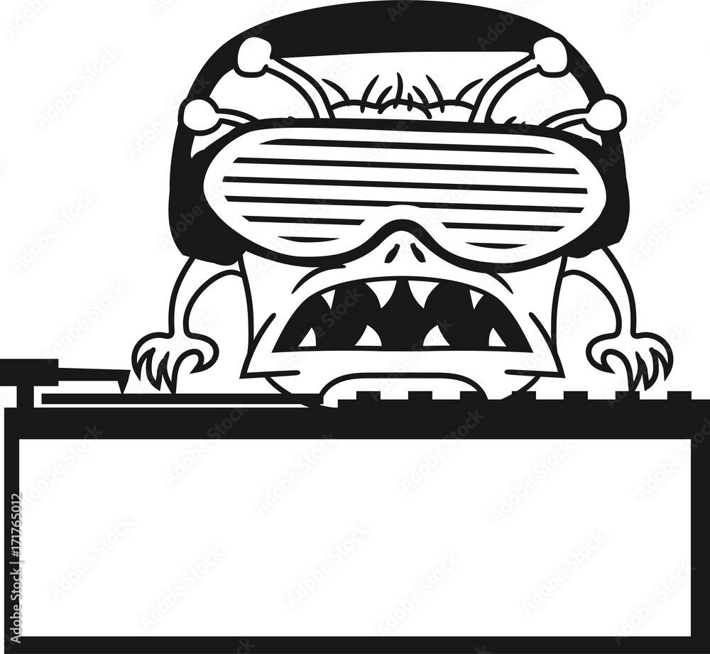 dj party feiern musik club tanzen auflegen mischpult platte disko monster fressen böse alien süß niedlich horror ausserirdischer halloween comic cartoon dj party feiern musik club tanzen auflegen mischpult platte disko monster fressen böse alien süß niedlich horror ausserirdischer halloween comic cartoon