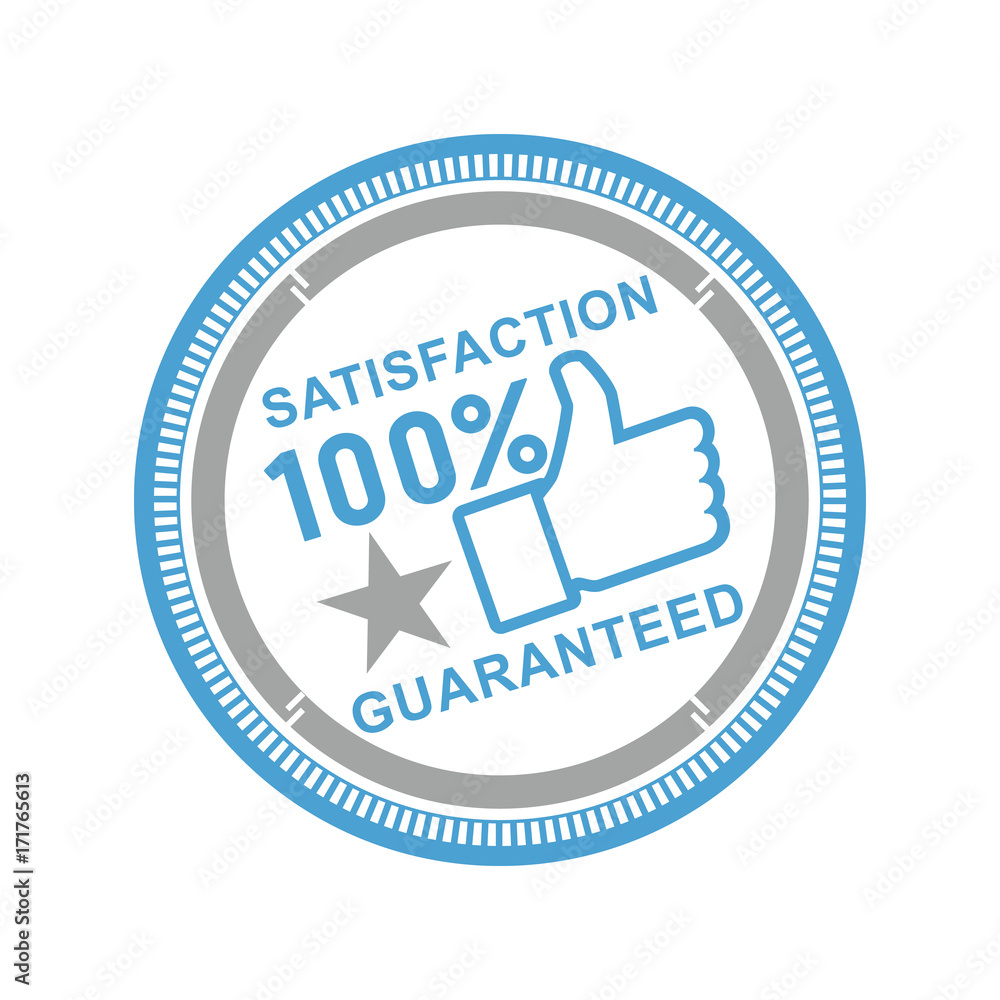 Vector illustration of a round icon satisfaction is guaranteed with asterisks on a white background
