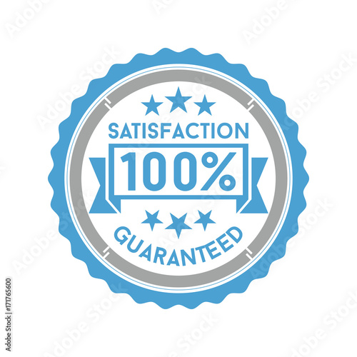 Vector illustration of a round icon satisfaction is guaranteed with asterisks on a white background