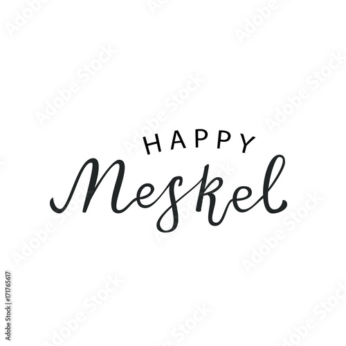 Vector isolated lettering for Happy Meskel in Ethiopia for decoration and covering on the white background.