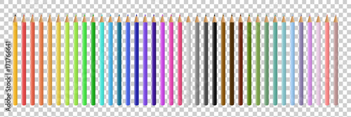 Vector set of realistic isolated wooden colored pencil on the transparent background for decoration and covering.